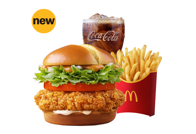 신제품 맥크리스피 디럭스 버거 세트_감자튀김과 콜라 M사이즈 포함 제품 사진