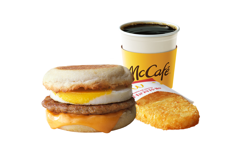 Sausage Egg McMuffin Extra Value Breakfast Includes Hash Brown and drip coffee size M product photo